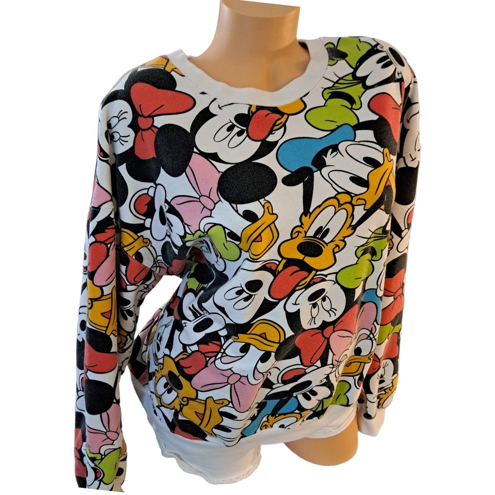 Disney Colorful Mickey Mouse All Over Print Pullover Sweatshirt Women’s Size L